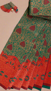Green and Brick Red Kanchipuram Silk Saree